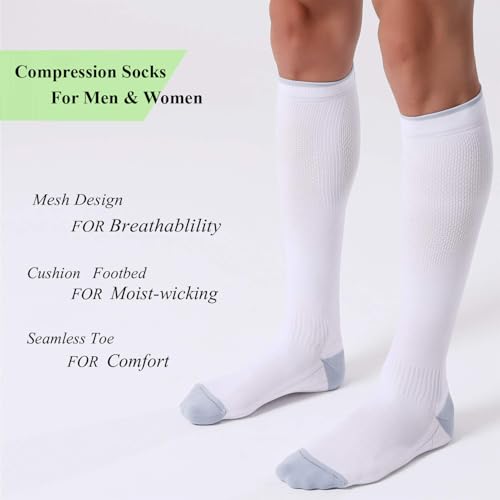 FITRELL 3 Pairs Compression Socks For Women And Men 20-30mmHg-Circulation Support Socks Black+white+grey Large-X-Large