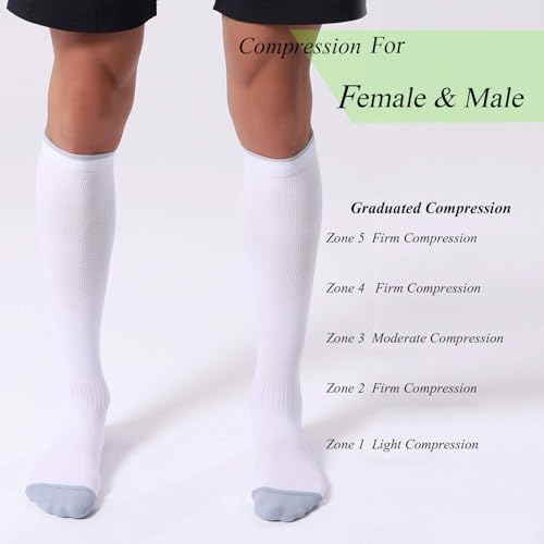 FITRELL 3 Pairs Compression Socks For Women And Men 20-30mmHg-Circulation Support Socks Black+white+grey Large-X-Large