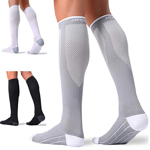 FITRELL 3 Pairs Compression Socks for Women and Men 20-30mmHg-Circulation Support Socks Black+white+grey Large-X-Large