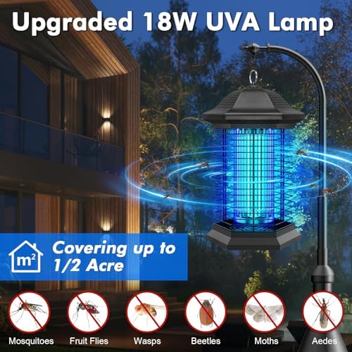 Fiveye Bug Zapper Outdoor Indoor Electric Mosquito Zapper With 18W Power & 4400V High-Voltage Coverage Of 1/2 Acre 5ft Power Cord 3 Prong Plug Waterproof Fly Trap For Patio Backyard Garden