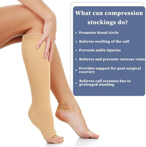 Flight Compression Socks For Women & Men 2 Pairs Toeless Compression Stockings Supports Socks Varicose Veins Socks For Maternity Pregnancy Flying Running Sports Nurse