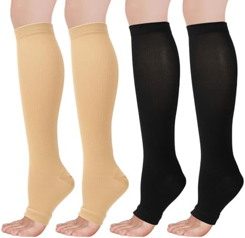 Flight Compression Socks for Women & Men 2 Pairs Toeless Compression Stockings Supports Socks Varicose Veins Socks for Maternity Pregnancy Flying Running Sports Nurse