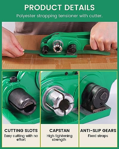 FoundGo PET Banding Strap Kit Heavy Duty Pallet Package Strap Tool > 1500 Lbs 5/8" X 1000 Feet PET Strap Roll & Unique Drawer Box 100 Corner Protectors 300 Seals