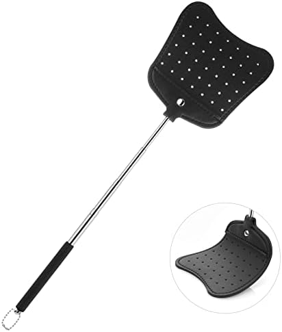Foxany Leather Fly Swatter Telescopic Fly Swatters Heavy Duty Set Flexible Manual Flyswatters Pack Extendable Swatter with Long Stainless Steel Handle Indoor Outdoor
