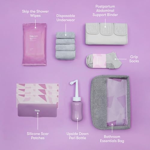 Frida Mom C-Section Recovery Must Have Kit For Labor Delivery & Postpartum Socks Peri Bottle Disposable Underwear Abdominal Support Binder Shower Wipes Silicone Scar Patches & Toiletry Bag