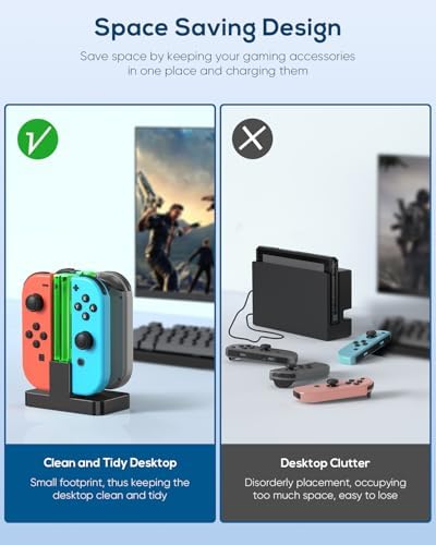 FYOUNG Controller Charger Dock Compatible With Nintendo Switch/Switch OLED For Joycons Charging Stand Station Compatible With Switch/OLED Controller Accessories With A USB Type-C Charging Cord