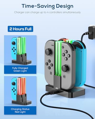 FYOUNG Controller Charger Dock Compatible With Nintendo Switch/Switch OLED For Joycons Charging Stand Station Compatible With Switch/OLED Controller Accessories With A USB Type-C Charging Cord