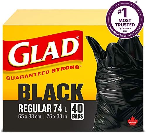 Glad Black Garbage Bags - Regular 74 Litres - 40 Trash Bags Made In Canada Of Global Components