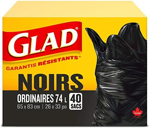 Glad Black Garbage Bags - Regular 74 Litres - 40 Trash Bags Made In Canada Of Global Components