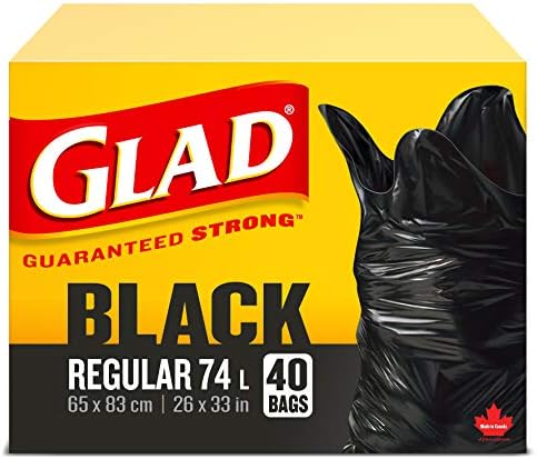 Glad Black Garbage Bags - Regular 74 Litres - 40 Trash Bags Made in Canada of Global Components