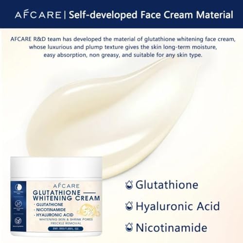 Glutathione Whitening Face Cream Brightens Skin Tone Easy To Absorb Moisturizing Cream Reduce Dark Spots Improve Skin Dullness For Wrinkle Reduction Tone Enhancement (1PCS)