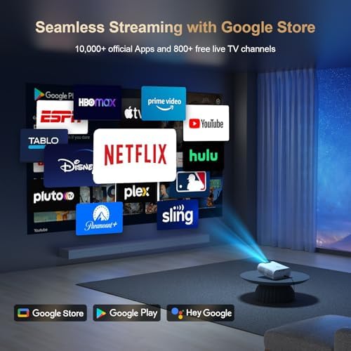 GoogIe TV Projector 4K Supported Goiaey C26 Mini Smart Projector Built-in Official Streaming Apps WiFi Cast GoogIe Voice Native 1080P Portable Projector For Outdoor Movie/Home Theater