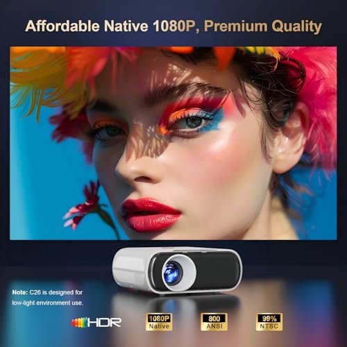 GoogIe TV Projector 4K Supported Goiaey C26 Mini Smart Projector Built-in Official Streaming Apps WiFi Cast GoogIe Voice Native 1080P Portable Projector For Outdoor Movie/Home Theater