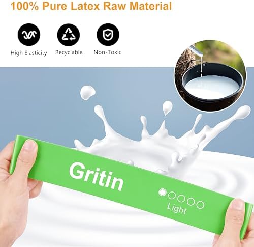 Gritin Resistance Bands Set Of 5 Skin-Friendly Resistance Fitness Exercise Loop Bands With 5 Different Strength Levels - Travel Carrying Case Included - Ideal For Home Gym Yoga Training