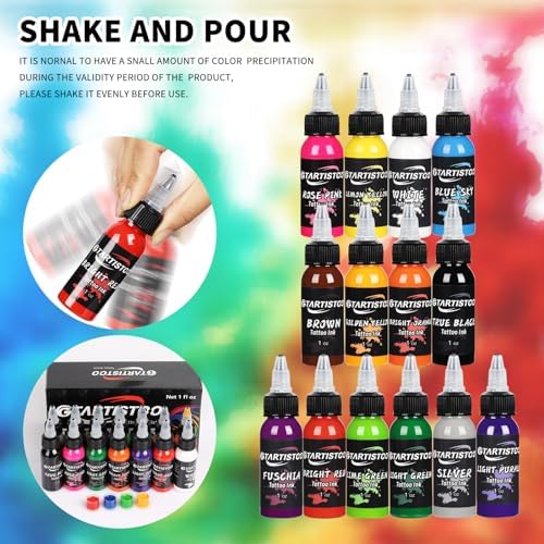 GTARTISTOO Tattoo Ink Professional Set 14 Colors 1OZ Vegan-Friendly Pigment Tattoo Ink Supplies Ink
