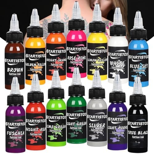 GTARTISTOO Tattoo Ink Professional Set 14 Colors 1OZ Vegan-Friendly Pigment Tattoo Ink Supplies Ink