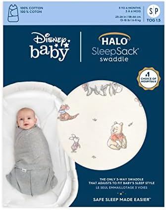 HALO Disney 100% Cotton Sleepsack Swaddle 3-Way Adjustable Wearable Blanket TOG 1.5 Winnie Frolic Small 3-6 Months