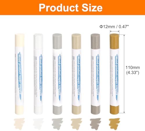 HARFINGTON Wood Filler Sticks 6 Colors Wooden Wax Touch Up Furniture Repair Crayons For Scratches Scuffs Cracks Nail Holes Cover Ups On Floor Tables Doors Frames Cabinets White Series