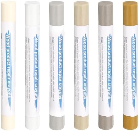 HARFINGTON Wood Filler Sticks 6 Colors Wooden Wax Touch Up Furniture Repair Crayons for Scratches Scuffs Cracks Nail Holes Cover Ups on Floor Tables Doors Frames Cabinets White Series