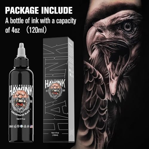 HAWINK Black Tattoo Ink Professional 4oz(120ml) Vegan-Friendly USA Standard Pigment Tattoo Ink Supplies Concentrated Black TI203-120-002