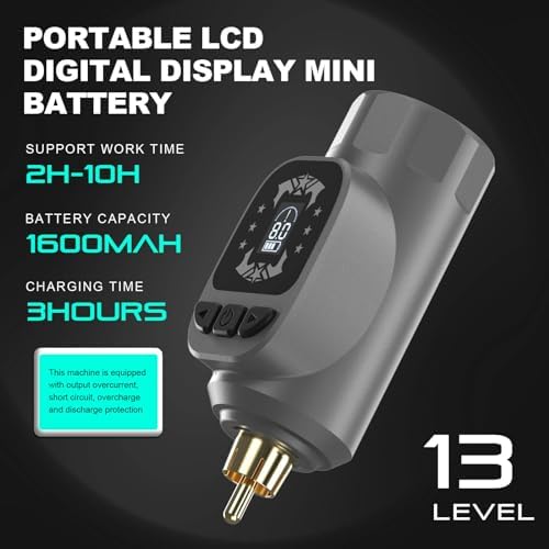 HAWINK Tattoo Gun Kit Wireless Tattoo Pen Machine With Power Supply LCD Digital 3.7V Lithium Battery 1600mAh 1Pcs 14 Inks EM155TI201-7