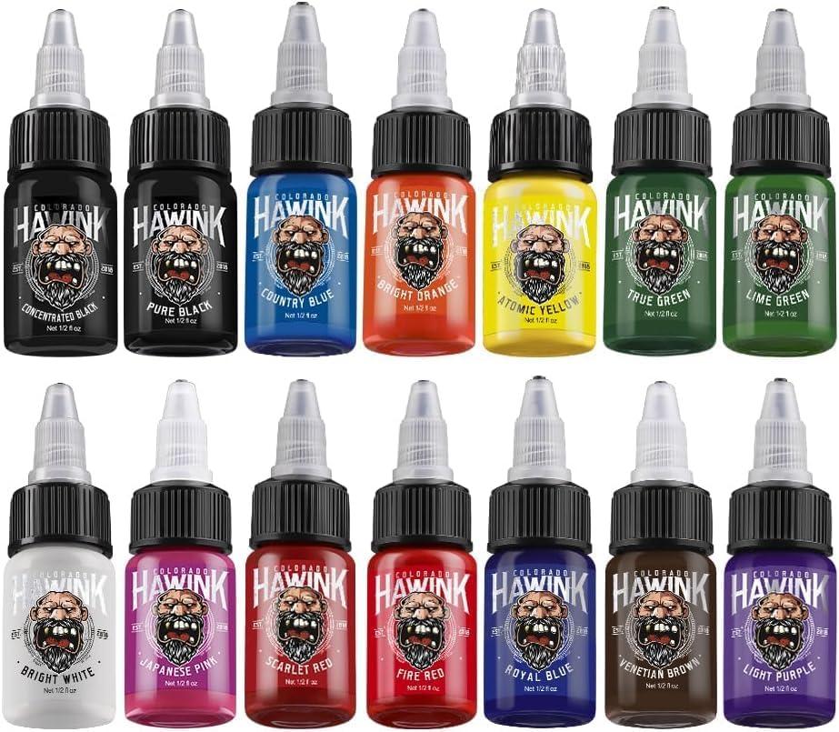 Hawink Tattoo Ink Set 0.5 Oz (15ml) Tattoo Supply 14 Colors Pigment Kit Viking Ink USA TI203-15-14