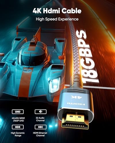 HDMI Cable 3.3 Feet 4k HDMI 2.0 Cable EARC-Snowkids 18Gbps High Speed HDMI Cord (4K 60Hz 3D Support Ethernet Function Video 4K UHD 2160p HD 1080p For Fire-TV Net-filx PS-3/4 Ect)