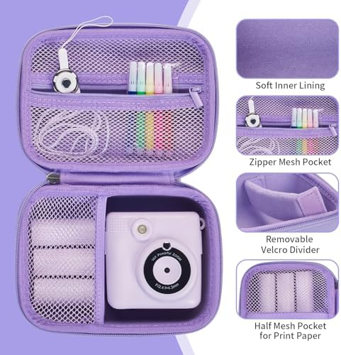 Hikkon Camera Case Compatible For Masterbee/Mgaolo/PHNIXGAM/Yosfeng/GKTZ Kids Camera Toys Portable Kids Instant Print Digital Camera Storage Holder Organizer Bag (Case Only) - Purple