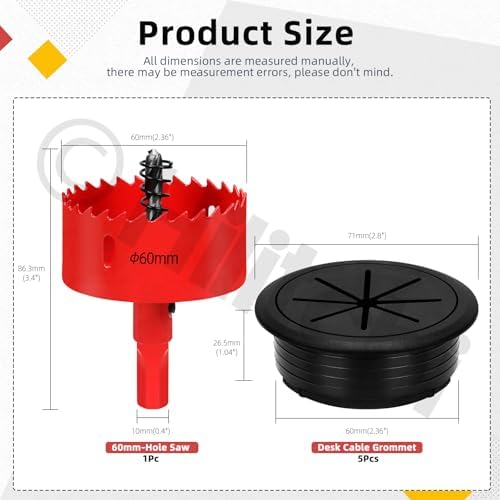 Hilitchi 6Pcs Desk Cable Grommet 2.36 Inch (60mm) Desk Cable Hole Covers Desk Cord Hole Cover Flexible Desk Grommet Black Flexible Wire Cable Hole Cover With Hole Saw For Desk Holes Wire Management