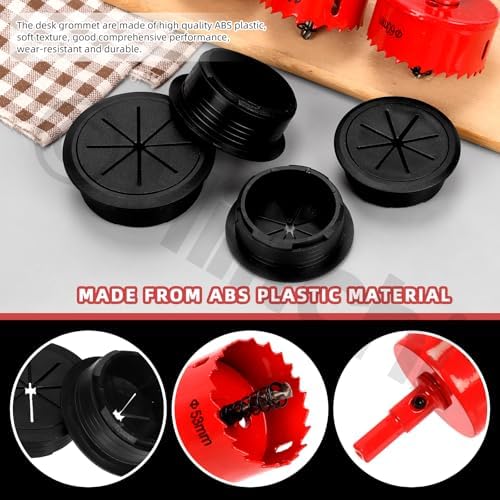 Hilitchi 6Pcs Desk Cable Grommet 2.36 Inch (60mm) Desk Cable Hole Covers Desk Cord Hole Cover Flexible Desk Grommet Black Flexible Wire Cable Hole Cover With Hole Saw For Desk Holes Wire Management