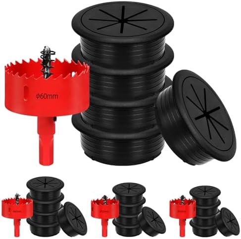 Hilitchi 6Pcs Desk Cable Grommet 2.36 Inch (60mm) Desk Cable Hole Covers Desk Cord Hole Cover Flexible Desk Grommet Black Flexible Wire Cable Hole Cover with Hole Saw for Desk Holes Wire Management