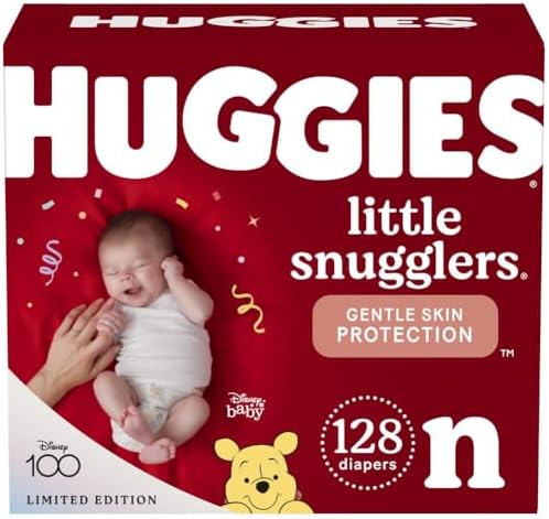 HUGGIES Newborn Diapers - Little Snugglers Disposable Baby Diapers 128ct Giant Pack (Packaging May Vary)
