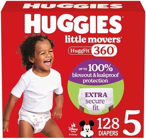 Huggies Size 5 Baby Diapers Little Movers HuggFit 360° Baby Diapers With 360° Waistband Size 5 (27+ Lbs) 128 Count Packaging May Vary