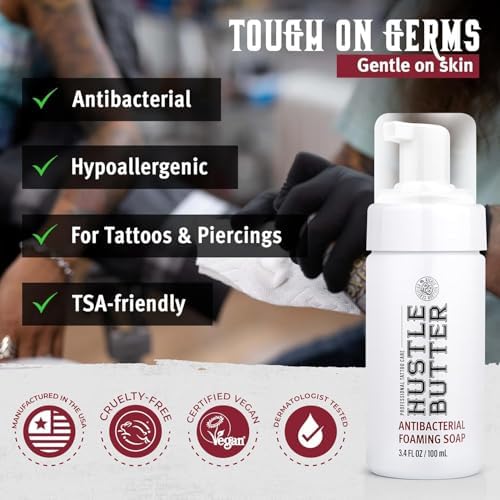 Hustle Bubbles Tattoo Aftercare - Foaming Tattoo Soap For New Tattoos And Piercings - TSA Approved - Cruelty Free - 100ml