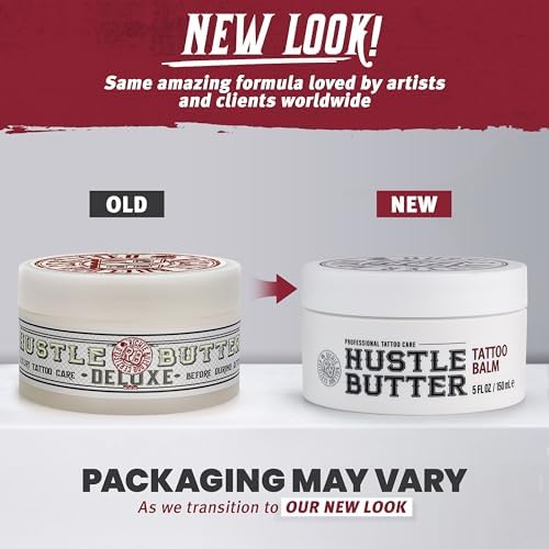 Hustle Butter Tattoo Aftercare 5oz Tattoo Balm Heals + Protects New Tattoos And Rejuvenates Older Tattoos - 100% Vegan Tattoo Cream No-Petroleum