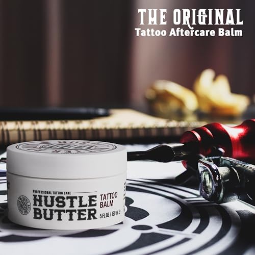 Hustle Butter Tattoo Aftercare 5oz Tattoo Balm Heals + Protects New Tattoos And Rejuvenates Older Tattoos - 100% Vegan Tattoo Cream No-Petroleum