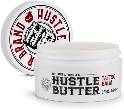 Hustle Butter Tattoo Aftercare 5oz Tattoo Balm Heals + Protects New Tattoos and Rejuvenates Older Tattoos - 100% Vegan Tattoo Cream No-Petroleum