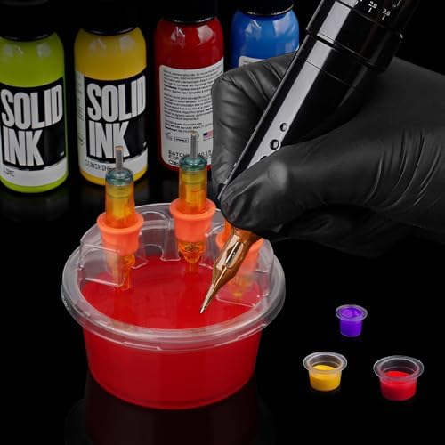 IFERO 20pcs/box Disposable Tattoo Cartridge Cup Holder Tattoo Dip Leak-Proof Rinse Cup Blending Rinsing Diluting Drying Ink Plastic Clean Tip Cartridge Dip Tattoo Cleaning Cup