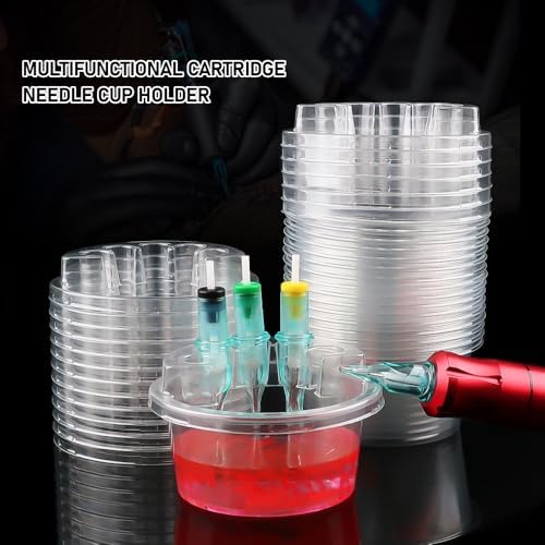 IFERO 20pcs/box Disposable Tattoo Cartridge Cup Holder Tattoo Dip Leak-Proof Rinse Cup Blending Rinsing Diluting Drying Ink Plastic Clean Tip Cartridge Dip Tattoo Cleaning Cup
