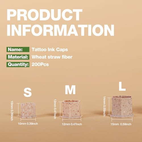 INKin Biodegradable Tattoo Ink Cups Medium 12mm - 200Pcs Disposable ECO Friendly Caps With Base For Hold Ink Pigments Supplies (12mm-Medium)