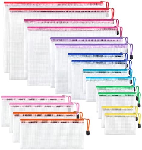 JARLINK 18 Pack 8 Sizes Mesh Pouch 9 Colors Zipper File Bags Document Multipurpose Travel Bags for Office School Board Game Puzzles Cosmetics Travel Accessories and Home Organize