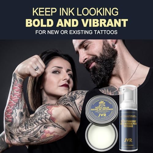 JVR Tattoo Aftercare Kit JVR Tattoo Soap & Tattoo Balm Tattoo Foam Soap Cleanser To Clean Tattoos Tattoo Balm For Tattoo Moisturizer & Color Enhancement & Tattoo With Gentle Ingredients