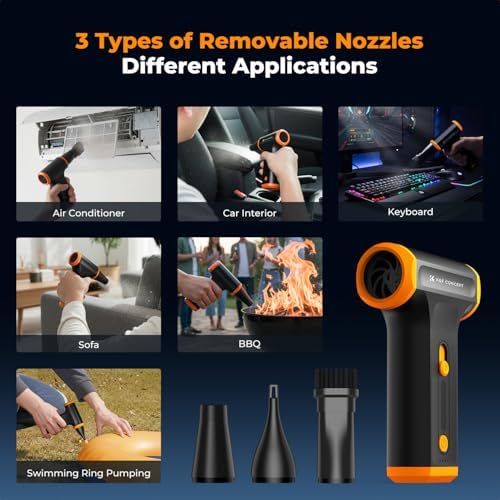 K&F CONCEPT Air Duster Electric 110000 RPM Compressed Air Duster Air Blower 5000mAh Cordless Brushless Motor With 3 Nozzols For Cleaning Computer Keyboard House Outdoor And Car