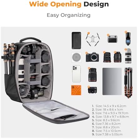 K&F Concept DSLR Camera Backpack Large Hardshell Photography Camera Bag With 15-15.6Inch Laptop Compartment With Rain Cover