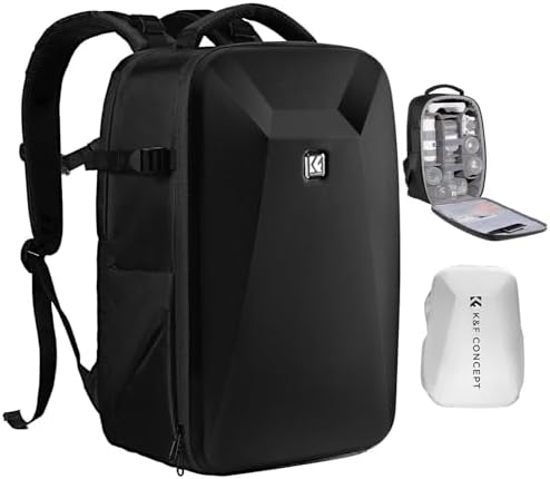 K&F Concept DSLR Camera Backpack Large Hardshell Photography Camera Bag with 15-15.6Inch Laptop Compartment with Rain Cover