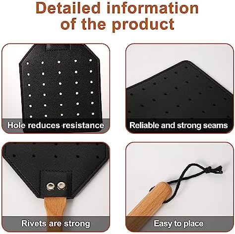 KINBOM 2pcs Leather Fly Swatter Manual Heavy Duty Flyswatter With Long Wood Handle And Hanging Rope Durable Fly Swatter Catcher Wasp Swatter For Indoor Outdoor Home Fly