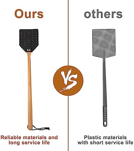 KINBOM 2pcs Leather Fly Swatter Manual Heavy Duty Flyswatter With Long Wood Handle And Hanging Rope Durable Fly Swatter Catcher Wasp Swatter For Indoor Outdoor Home Fly
