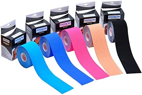 Kinesiology Tape - 5 Rolls Set Lychee Elastic Therapeutic Sports Tape for Shoulder Knee Elbow Pain Relief Latex Free Water Resistant Breathable 2" x 16.4 feet Per Roll