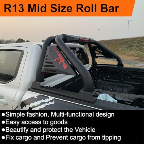 KNAWIER R13 Roll Bar For Mid Size Pickup Truck Adjustable Chase Rack Sport Bar Roll Cage Compatible With Tacoma/Gladiator/Frontier/Canyon/Ranger/Colorado Include Brake Light