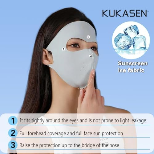 KUKASEN UPF 50+ Full Face Mask UV Protection Full Face Sun Shield Breathable Cooling Ice Silk Summer Face Mask For Women